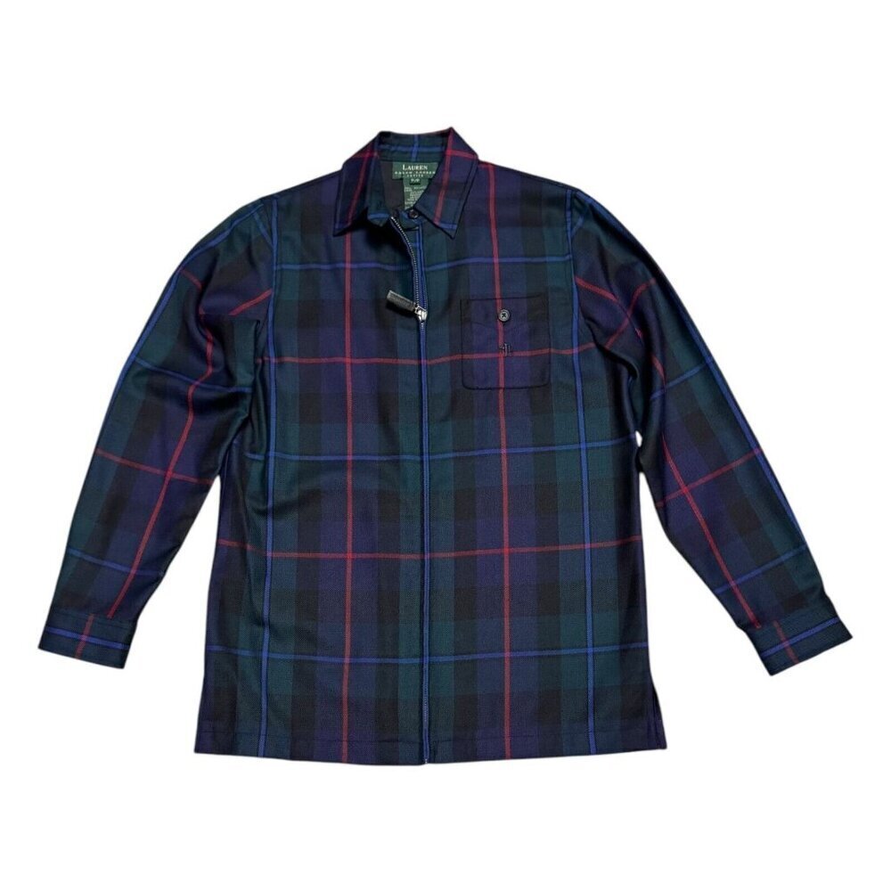LAUREN RALPH LAUREN Jacket Plaid WOOL Lightweight Casual Designer Small Petite - Picture 1 of 4